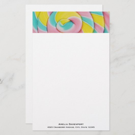 Pastel Rainbow Spiral Candy Foto Briefpapier (Vorne/Hinten)