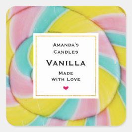 Pastel Rainbow Spiral Candy Foto Candle Business Quadratischer Aufkleber