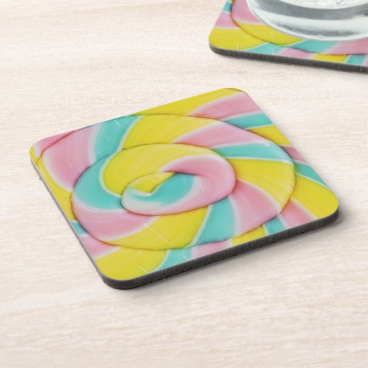 Pastel Rainbow Spiral Candy Foto Getränkeuntersetzer (Linke Seite)