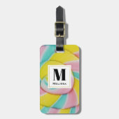 Pastel Rainbow Spiral Candy Foto Monogram Gepäckanhänger (Vorderseite vertikal)