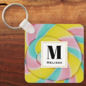 Pastel Rainbow Spiral Candy Foto Monogram Schlüsselanhänger (Vorderseite)