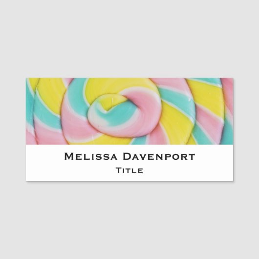 Pastel Rainbow Spiral Candy Foto Namensschild (Vorderseite)