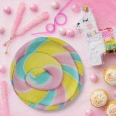 Pastel Rainbow Spiral Candy Foto Pappteller (Party)