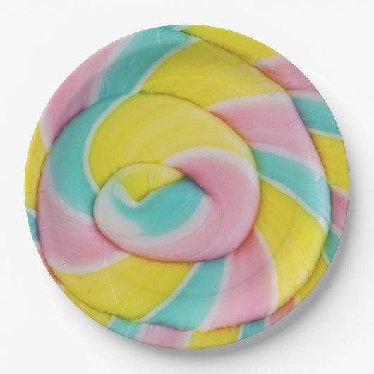 Pastel Rainbow Spiral Candy Foto Pappteller (Vorderseite)