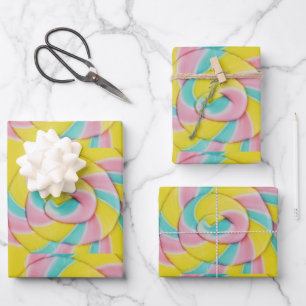 Pastel Rainbow Spiral Candy Foto Pattern Geschenkpapier Set