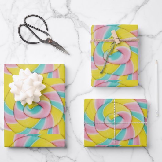 Pastel Rainbow Spiral Candy Foto Pattern Geschenkpapier Set (Vorderseite)