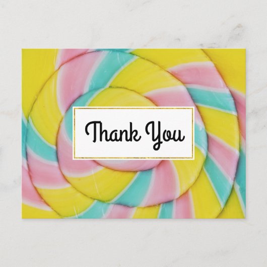 Pastel Rainbow Spiral Candy Vielen Dank Postkarte (Vorderseite)