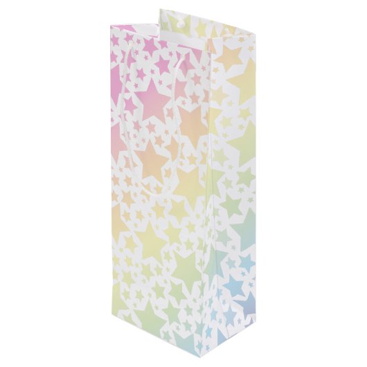Pastel Rainbow Star Kinderdusche Geschenktüte Für Weinflaschen (Rückseite Schrägansicht)