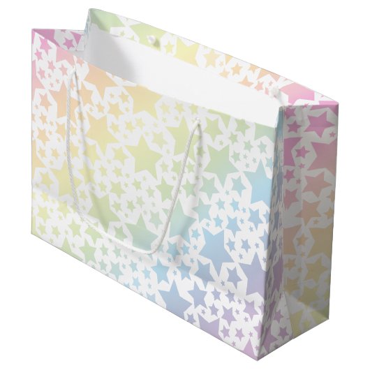 Pastel Rainbow Star Kinderdusche Große Geschenktüte (Vorderseite Schrägansicht)