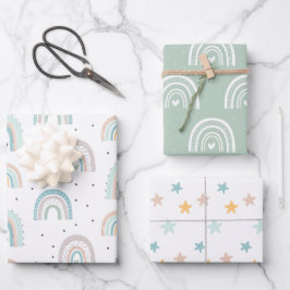 Pastel Rainbow Stars Baby Gren Geschenkpapier Set