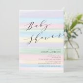 Pastel Rainbow Streifen Babydusche Einladung (Stehend Vorderseite)