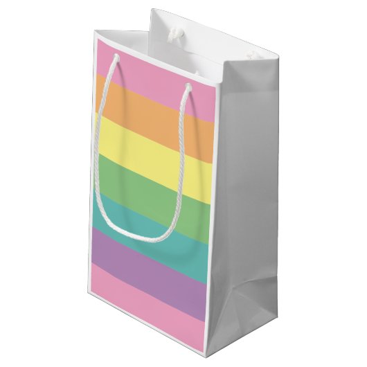 Pastel Rainbow Strift Geschenktasche Kleine Geschenktüte (Rückseite Schrägansicht)
