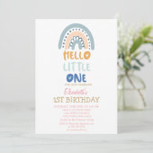 Pastel Rainbow Striped Hello Little One Geburtstag Einladung (Stehend Vorderseite)