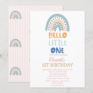 Pastel Rainbow Striped Hello Little One Geburtstag Einladung