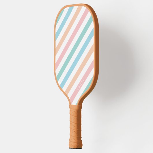 Pastel Rainbow Striped Pickleball Paddle (Links)