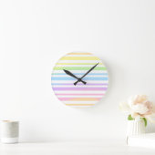 Pastel Rainbow Stripes Abstrakte Weichzeichnung Ar Runde Wanduhr (Zuhause)