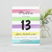 Pastel Rainbow Stripes Girl Geburtstag Einladung (Stehend Vorderseite)