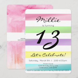 Pastel Rainbow Stripes Girl Geburtstag Einladung