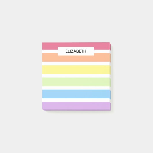 Pastel Rainbow Stripes Name | Personalisieren Post-it Klebezettel (Vorderseite)
