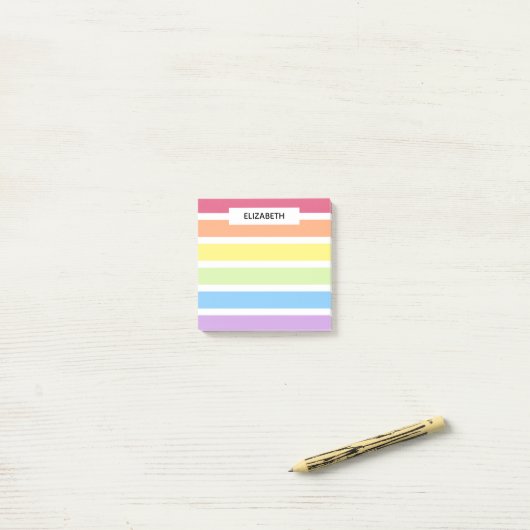 Pastel Rainbow Stripes Name | Personalisieren Post-it Klebezettel (Auf Schreibtisch)