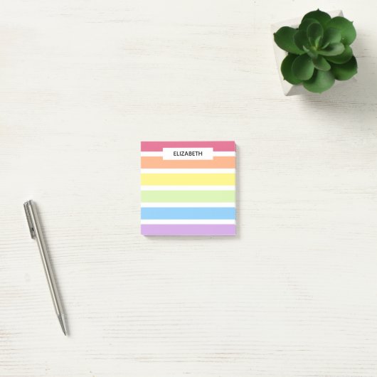 Pastel Rainbow Stripes Name | Personalisieren Post-it Klebezettel (Büro)