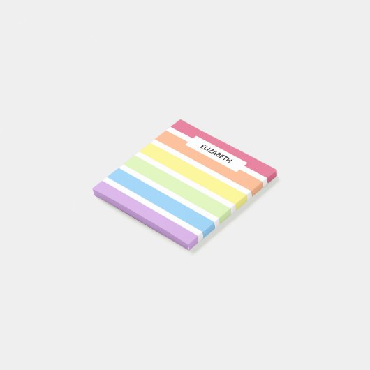 Pastel Rainbow Stripes Name | Personalisieren Post-it Klebezettel (angewinkelt)