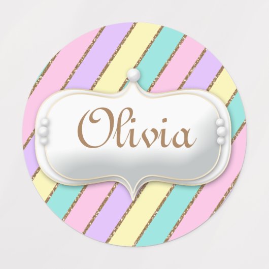 Pastel Rainbow Stripes Unicorn Etiketten (Design 2)