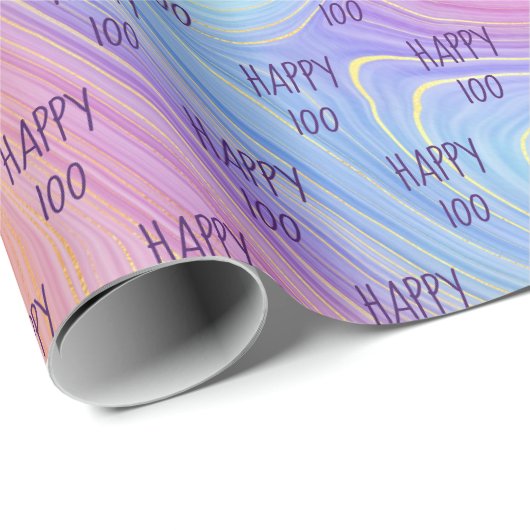 Pastel Rainbow Swirl 100th Birthday Wrapping Paper Geschenkpapier (Rolleneckpunkt)