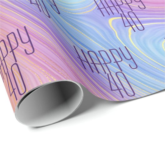 Pastel Rainbow Swirl 40th Birthday Wrapping Paper Geschenkpapier (Rolleneckpunkt)