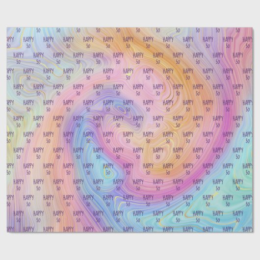 Pastel Rainbow Swirl 50th Birthday Wrapping Paper Geschenkpapier (Flach)
