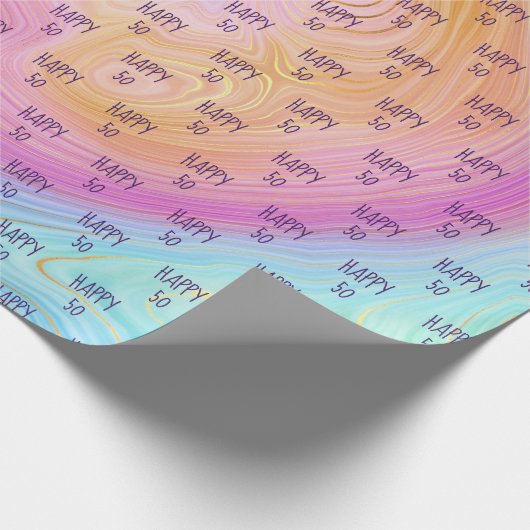 Pastel Rainbow Swirl 50th Birthday Wrapping Paper Geschenkpapier (Ecke)