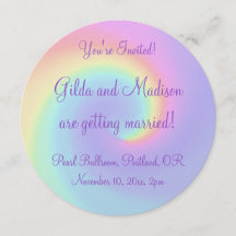 Pastel Rainbow Swirl Lesbian Wedding Einladung