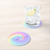 Pastel Rainbow Swirl Lesbian Wedding Runder Pappuntersetzer (Vor Ort)