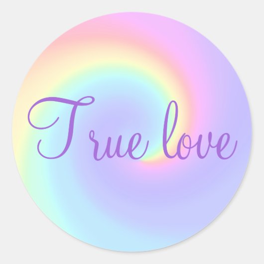 Pastel Rainbow Swirl Lesbian Wedding "True Love" Runder Aufkleber (Vorderseite)