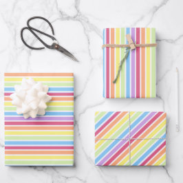 Pastel Rainbow Thin Stripes Geschenkpapier Set