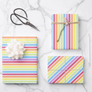 Pastel Rainbow Thin Stripes Geschenkpapier Set