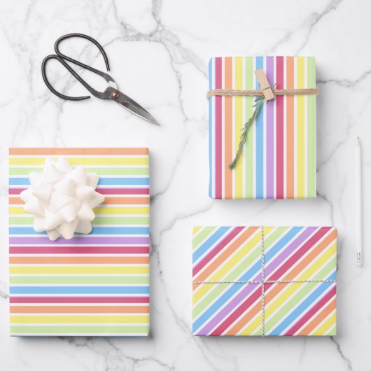 Pastel Rainbow Thin Stripes Geschenkpapier Set (Vorderseite)