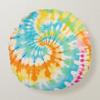 Pastel Rainbow Tie Dye Spiral Pattern Rundes Kissen