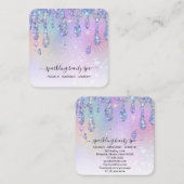 *~* PASTEL Rainbow Tropfen Drilling GLITZER AP7 Quadratische Visitenkarte (Vorne/Hinten)