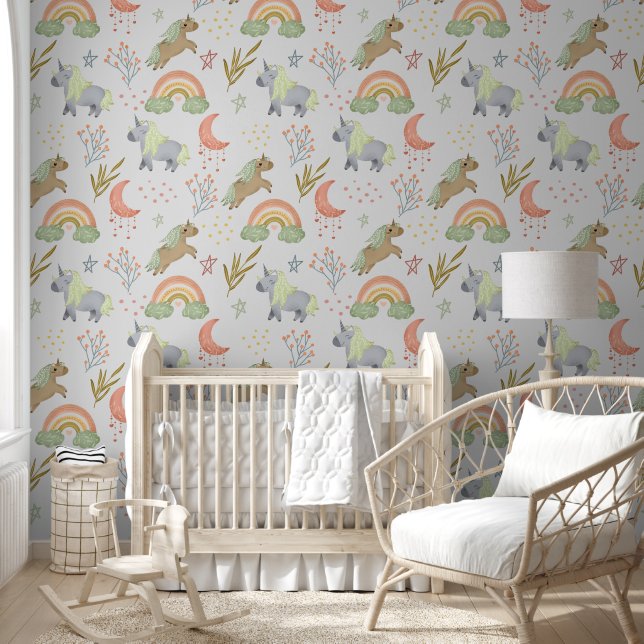 Pastel Rainbow Unicorn Baby Kinderzimmer Tapete (Kinder)