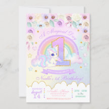 Pastel Rainbow Unicorn Einladung zum ersten Geburt