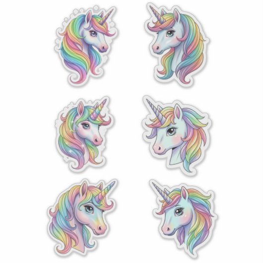 Pastel Rainbow Unicorn Faces Vinyl Sticker (Vorderseite)