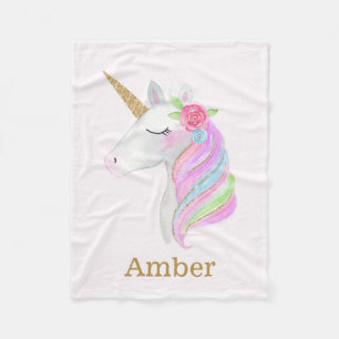 Pastel Rainbow Unicorn Girls Personalisierter Name Fleecedecke