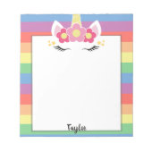 Pastel Rainbow Unicorn Individuelle Name Notizblock (Vorderseite)