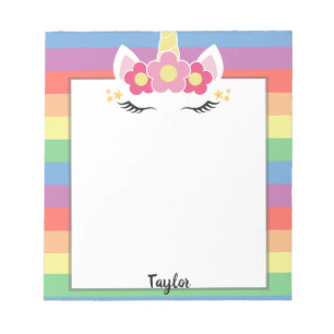 Pastel Rainbow Unicorn Individuelle Name Notizblock