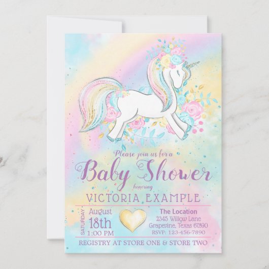 Pastel Rainbow Unicorn Kinderdusche Einladungen (Vorderseite)