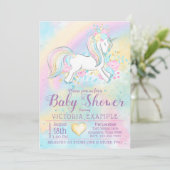 Pastel Rainbow Unicorn Kinderdusche Einladungen (Stehend Vorderseite)
