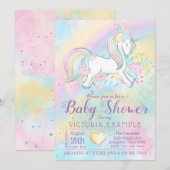 Pastel Rainbow Unicorn Kinderdusche Einladungen (Vorne/Hinten)