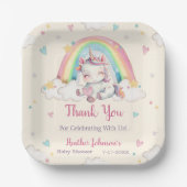 Pastel Rainbow Unicorn Kinderdusche Pappteller (Vorderseite)