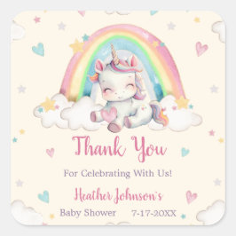 Pastel Rainbow Unicorn Kinderdusche Quadratischer Aufkleber